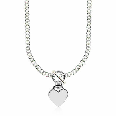 An image displaying Sterling Silver Rhodium Plated Rolo Chain Necklace with a Heart Toggle Charm by Orca Market