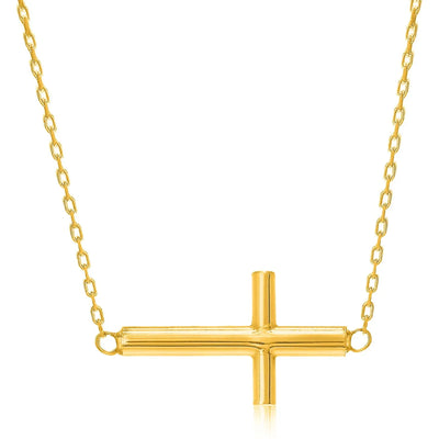 An image displaying 14k Yellow Gold Necklace with a Polished Cross Design by Orca Market