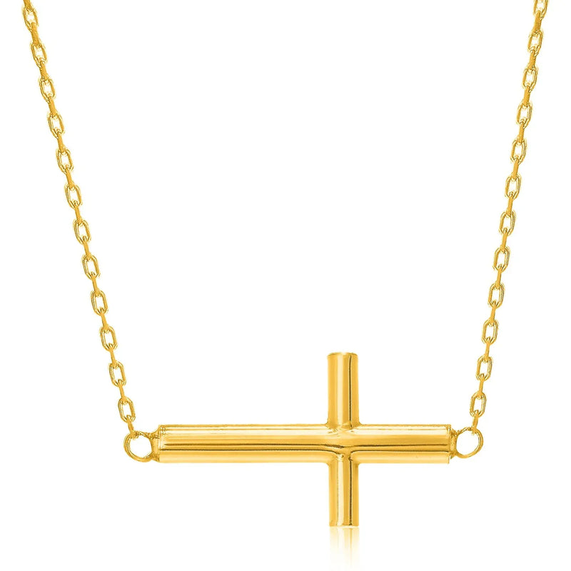 An image displaying 14k Yellow Gold Necklace with a Polished Cross Design by Orca Market