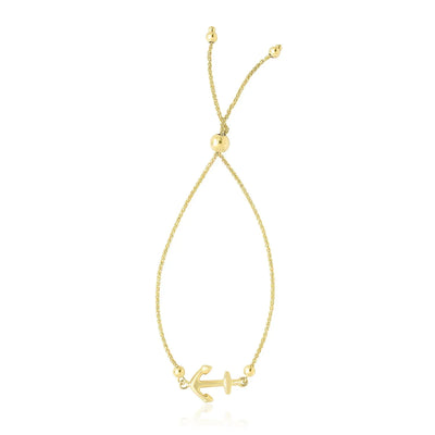 An image displaying 14k Yellow Gold Anchor Design Adjustable Lariat Bracelet by Orca Market