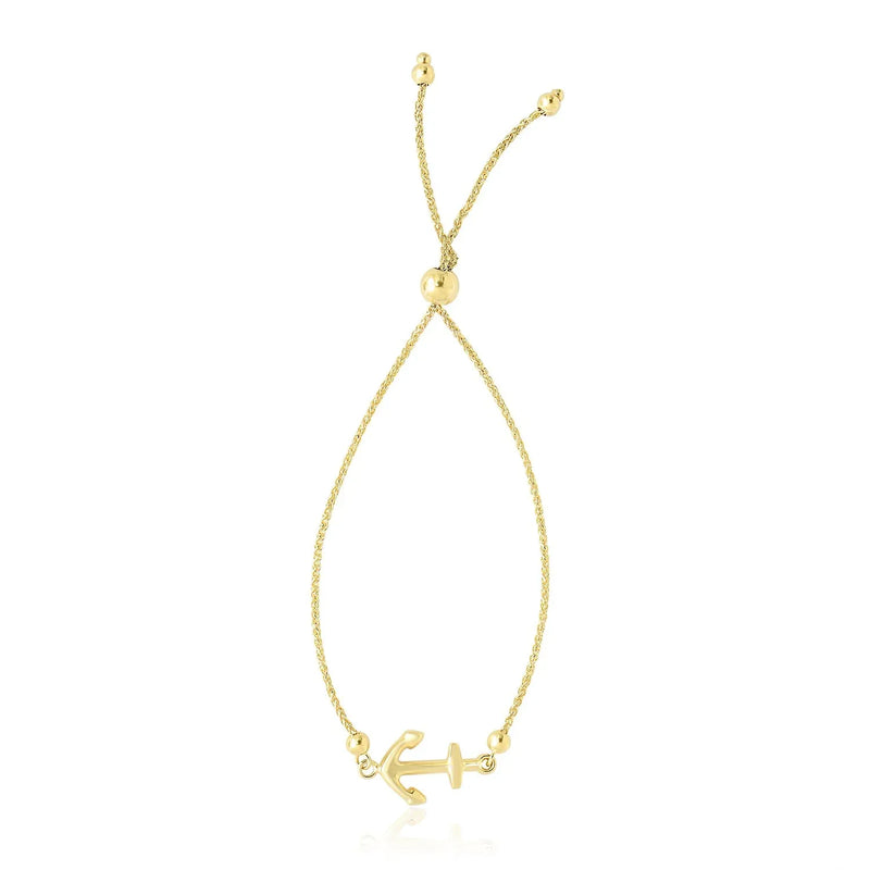An image displaying 14k Yellow Gold Anchor Design Adjustable Lariat Bracelet by Orca Market