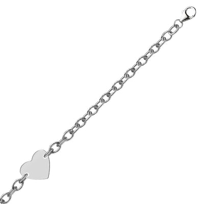 An image displaying Sterling Silver Rhodium Plated Chain Bracelet with a Flat Heart Station by Orca Market