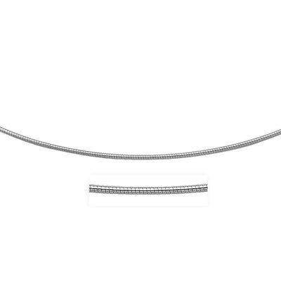 An image displaying Sterling Silver Round Omega Style Chain Necklace with Rhodium Plating (1.55mm) by Orca Market