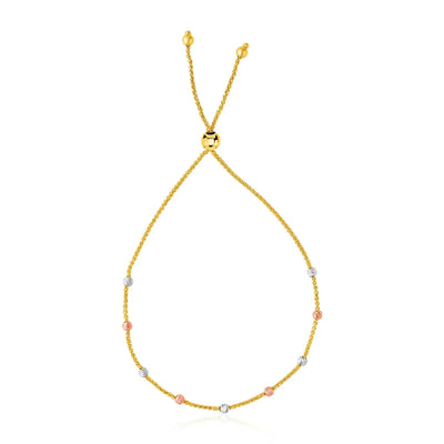 An image displaying 14k Tri-Color Gold Textured Bead Station Lariat Bracelet by Orca Market