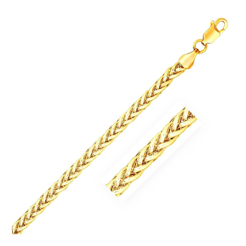 An image displaying 3.3mm 14k Yellow Gold Light Weight Wheat Bracelet by Orca Market