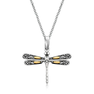 An image displaying 18k Yellow Gold and Sterling Silver Pendant in a Dragonfly Design by Orca Market