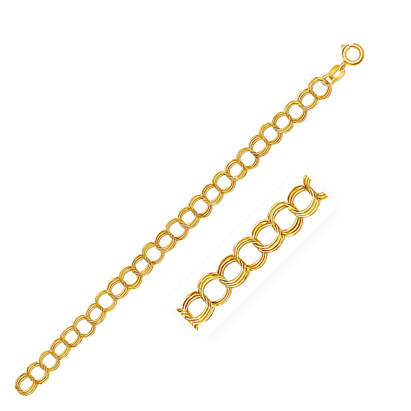 An image displaying 5.0 mm 14k Yellow Gold Triple Link Charm Bracelet by Orca Market