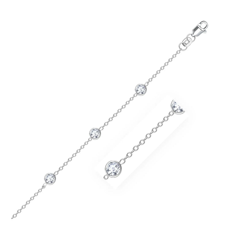 An image displaying 14k White Gold Anklet with Round White Cubic Zirconia by Orca Market