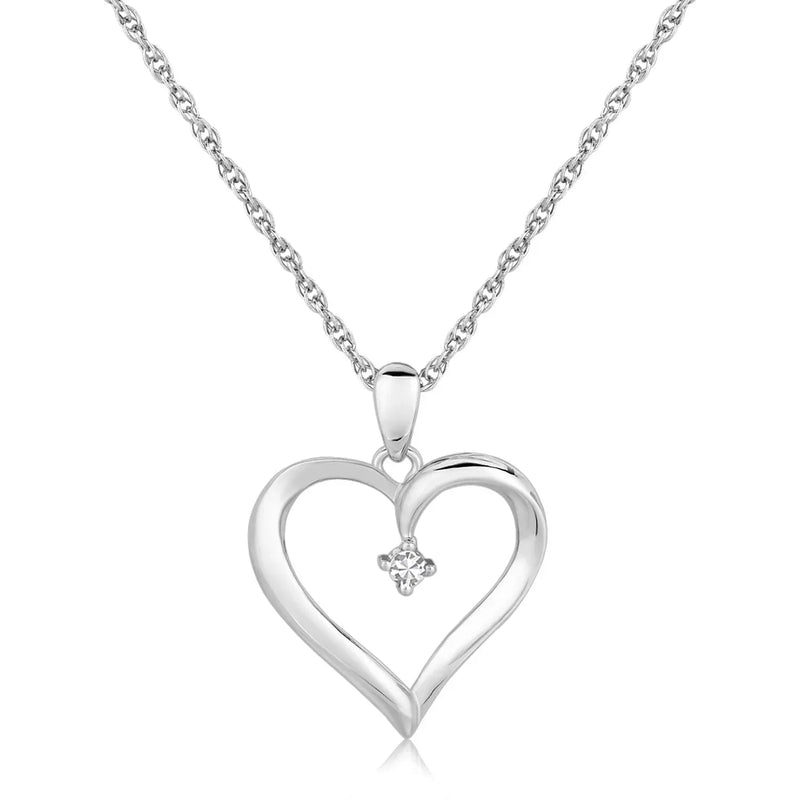 An image displaying Sterling Silver Diamond Embellished Open Heart Pendant (.03 cttw) by Orca Market