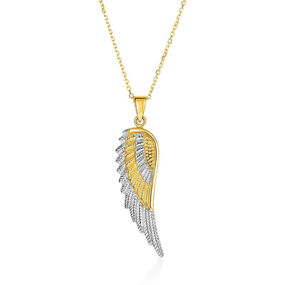 An image displaying 14k Two-Tone Yellow and White Gold Angel Wing Pendant by Orca Market
