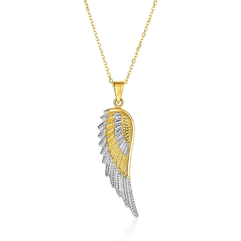 An image displaying 14k Two-Tone Yellow and White Gold Angel Wing Pendant by Orca Market