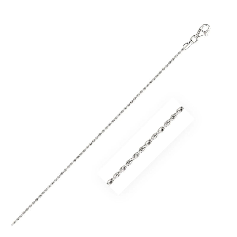 An image displaying 14k White Gold Solid Diamond Cut Rope Chain 1.5mm by Orca Market