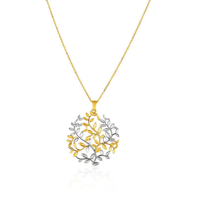 An image displaying 14k Two-Tone Yellow and White Gold Tree of Life Pendant by Orca Market