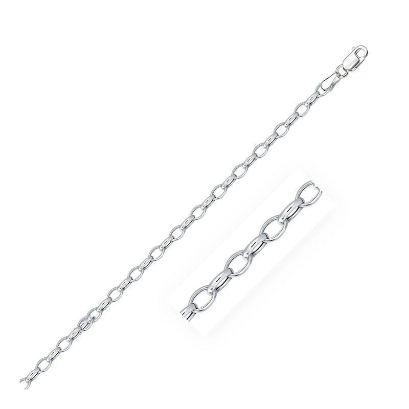An image displaying 3.2mm 14k White Gold Oval Rolo Chain by Orca Market