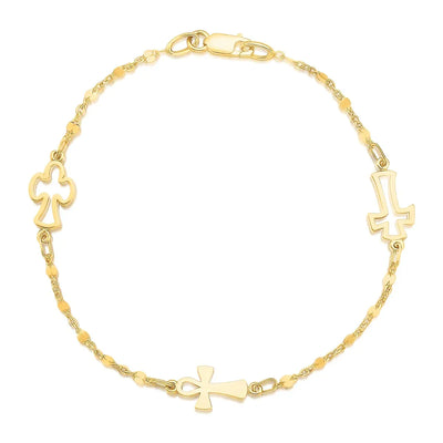 An image displaying 14k Yellow Gold Symbolic Cross Bracelet by Orca Market
