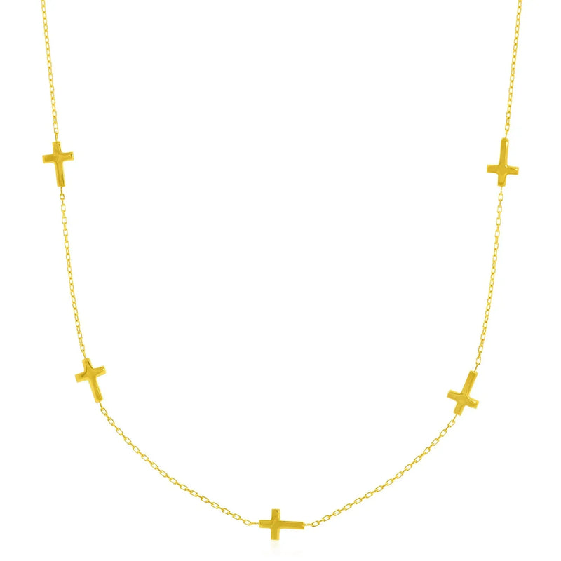 An image displaying 14k Yellow Gold Chain Necklace with Cross Stations by Orca Market