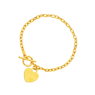 An image displaying Toggle Bracelet with Heart Charm in 14k Yellow Gold by Orca Market