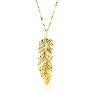 An image displaying 14k Yellow Gold with Textured Feather Pendant by Orca Market
