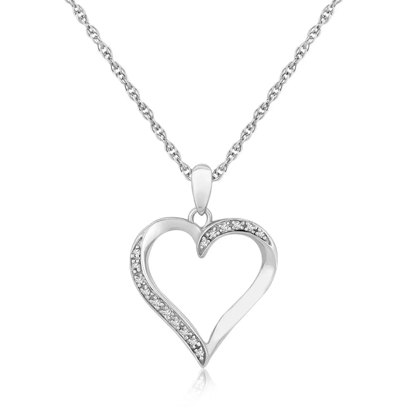 An image displaying Sterling Silver Twisted Open Heart Diamond Accented Pendant (.04 cttw) by Orca Market
