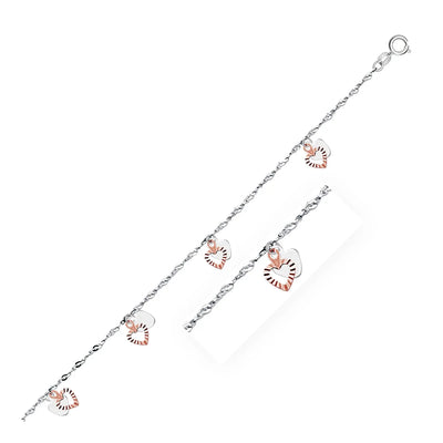 An image displaying 14k White and Rose Gold Anklet with Dual Heart Charms by Orca Market
