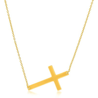 An image displaying 14k Yellow Gold Plain Cross Motif Necklace by Orca Market