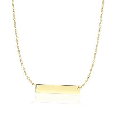 An image displaying 14k Yellow Gold Smooth Flat Horizontal Bar Style Necklace by Orca Market