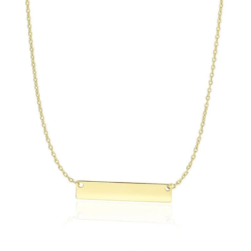 An image displaying 14k Yellow Gold Smooth Flat Horizontal Bar Style Necklace by Orca Market