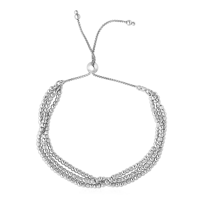 An image displaying Adjustable Three-Strand Bead Bracelet in Sterling Silver by Orca Market