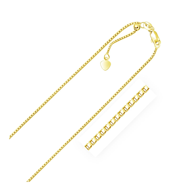 An image displaying 14k Yellow Gold Adjustable Box Chain 1.1mm by Orca Market