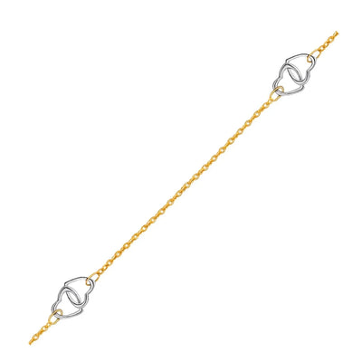An image displaying 14k Two Tone Gold Entwined Heart Stationed Anklet by Orca Market