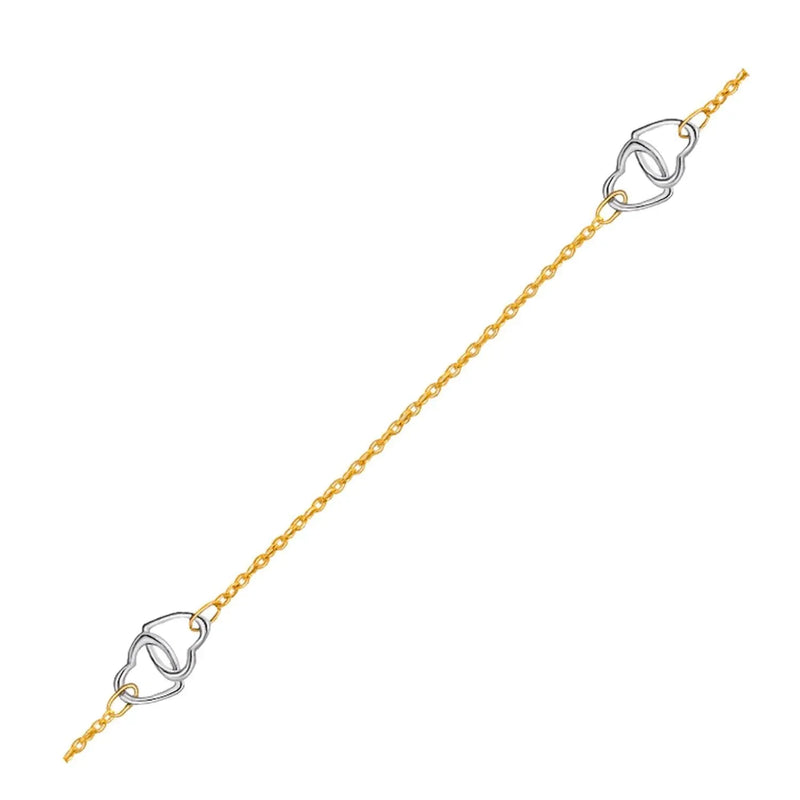 An image displaying 14k Two Tone Gold Entwined Heart Stationed Anklet by Orca Market