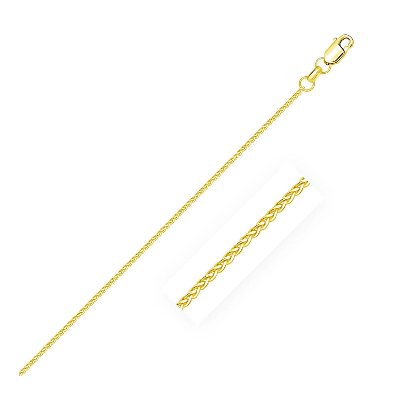 An image displaying 14k Yellow Gold Diamond Cut Round Wheat Chain 1.1mm by Orca Market