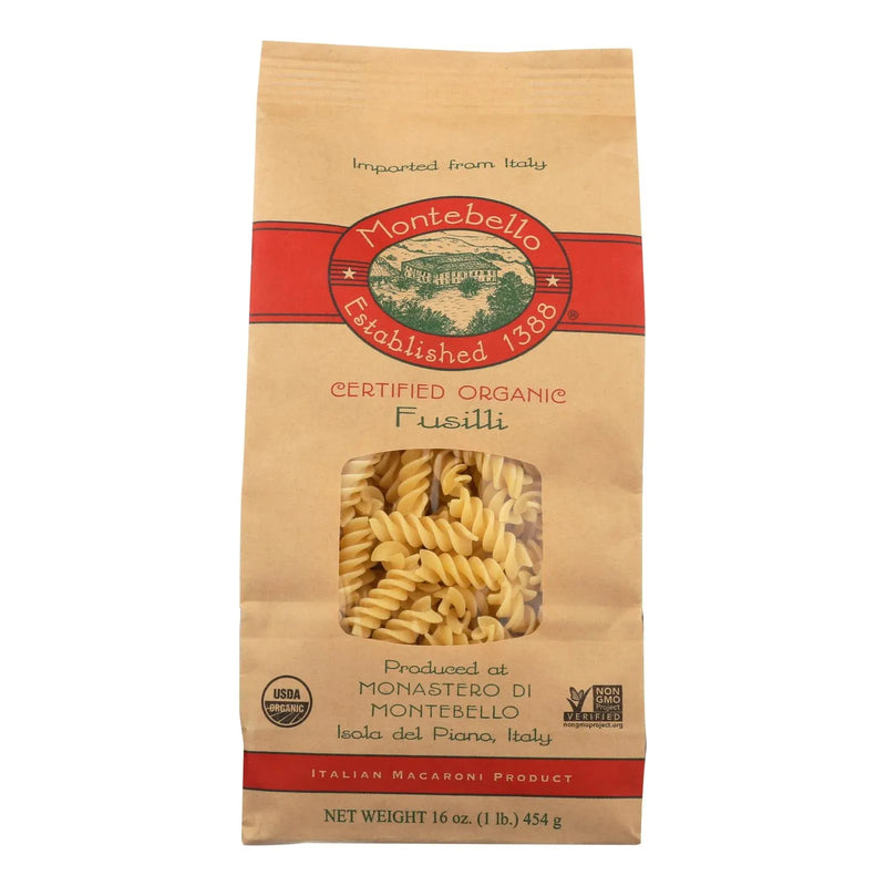 An image displaying Montebello Organic Pasta - Fusilli - Case Of 12 - 1 Lb. by Montebello