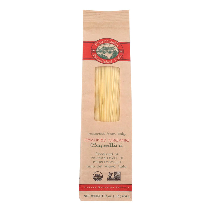 An image displaying Montebello Organic Pasta - Capellini - Case Of 12 - 1 Lb. by Montebello