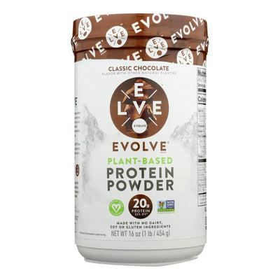 An image displaying Evolve Real Plant-powered Classic Chocolate Flavor Protein Powder - 1 Each - 16 Ounce by Evolve