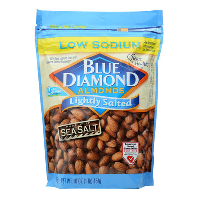 An image displaying Blue Diamond Lightly Salted Low Sodium Almonds - Case Of 6 - 16 Oz by Blue Diamond