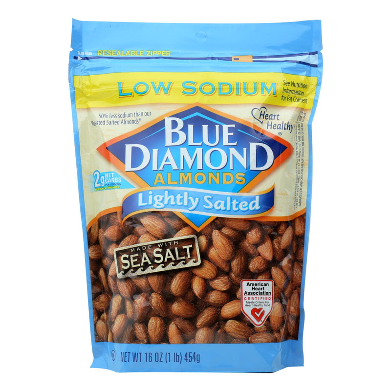 An image displaying Blue Diamond Lightly Salted Low Sodium Almonds - Case Of 6 - 16 Oz by Blue Diamond