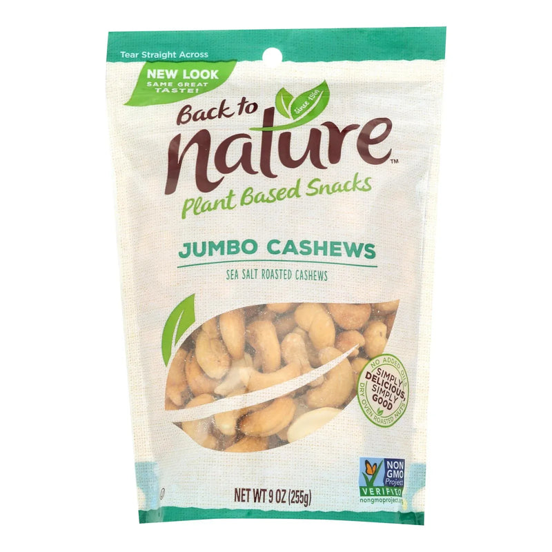 An image displaying Back To Nature Cashew - Sea Salt Roasted Jumbo - Case Of 9 - 9 Ounce by Back To Nature