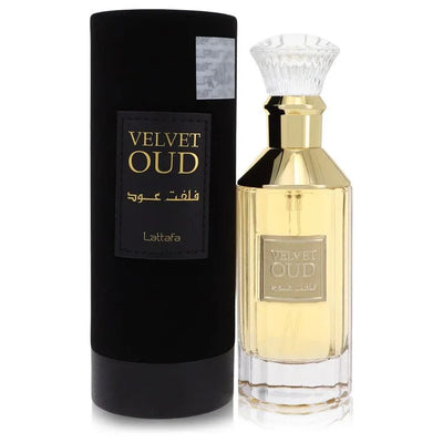 An image displaying Lattafa Velvet Oud by Lattafa Eau De Parfum Spray 3.4 oz for Women by Lattafa