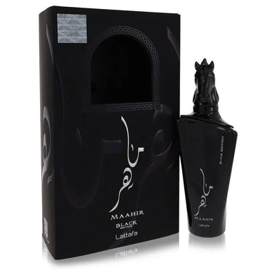 An image displaying Maahir Black Edition by Lattafa Eau De Parfum Spray 3.4 oz for Women by Lattafa