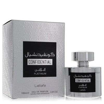 An image displaying Lattafa Confidential Platinum by Lattafa Eau De Parfum Spray 3.4 oz for Men by Lattafa