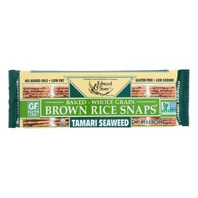 An image displaying Edward And Sons Brown Rice Snaps - Tamari Seaweed - Case Of 12 - 3.5 Ounce by Edward & Sons