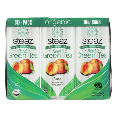 An image displaying Steaz - Iced Tea Green Peach - Case Of 4 - 6/16 Ounce by Steaz