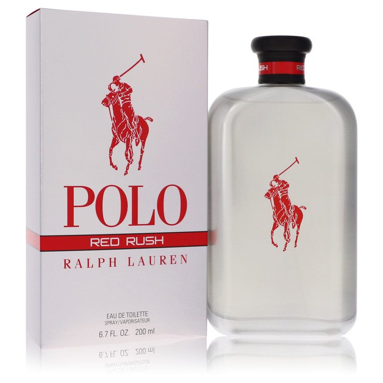 An image displaying Polo Red Rush by Ralph Lauren Eau De Toilette Spray 6.7 oz for Men by Ralph Lauren
