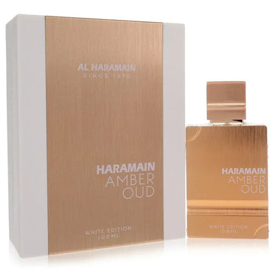 An image displaying Al Haramain Amber Oud White Edition by Al Haramain Eau De Parfum Spray 3.4 oz for Men by Al Haramain