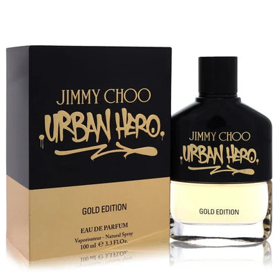 An image displaying Jimmy Choo Urban Hero Gold Edition by Jimmy Choo Eau De Parfum Spray 3.3 oz for Men by Jimmy Choo