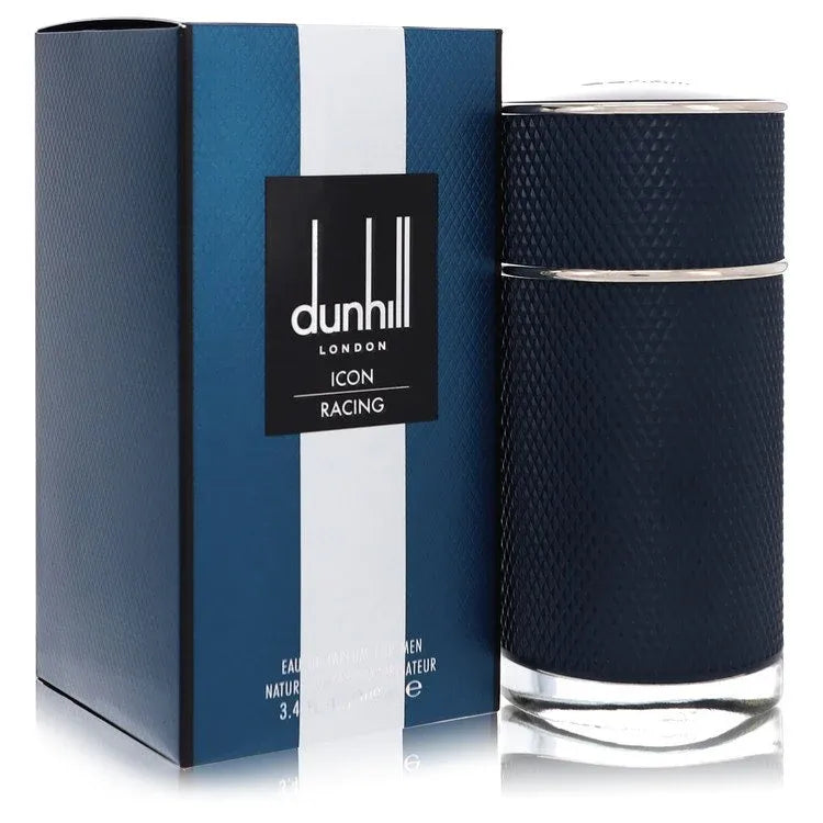 An image displaying Dunhill Icon Racing Blue by Alfred Dunhill Eau De Parfum Spray 3.4 oz for Men by Alfred Dunhill
