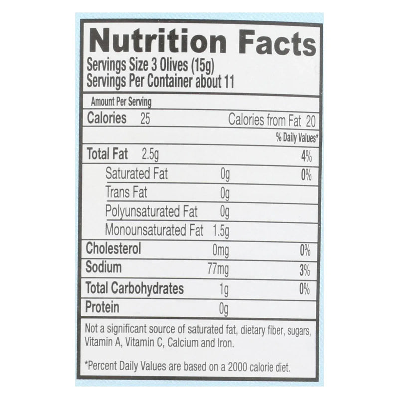 An image displaying Santa Barbara Pitted Olives - Large Black - Case Of 12 - 5.75 Ounce. by Santa Barbara Olive Co.