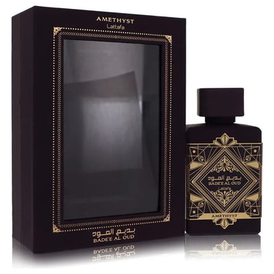 An image displaying Amethyst Badee Al Oud by Lattafa Eau De Parfum Spray 3.4 oz for Women by Lattafa