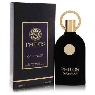An image displaying Philos Opus Noir by Maison Alhambra Eau De Parfum Spray 3.4 oz for Men by Maison Alhambra